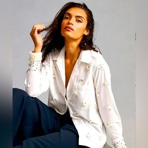 Maeve pearls embellished shirt